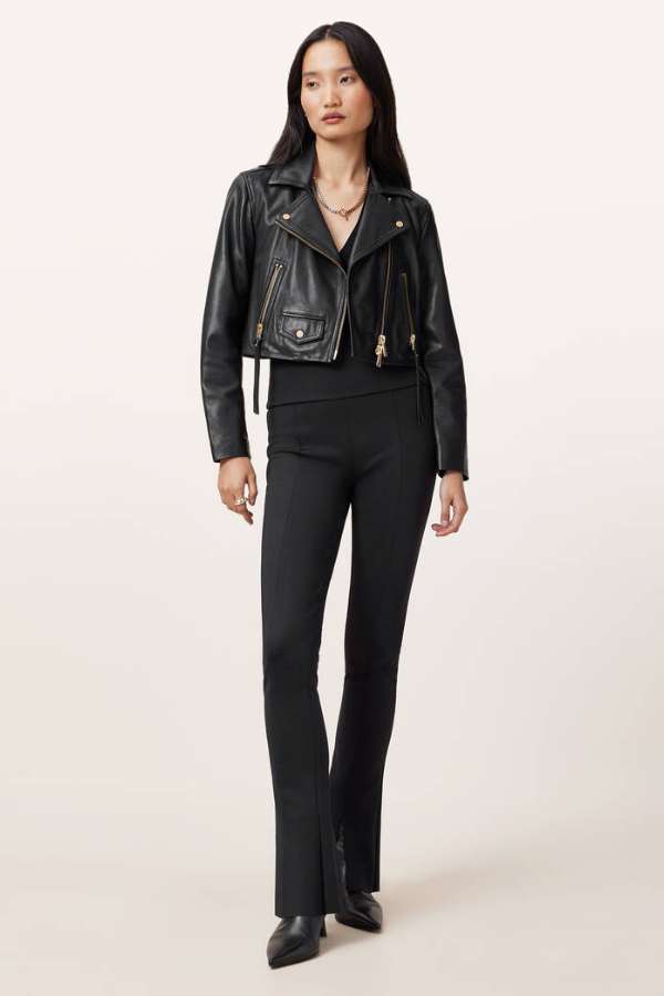 Elora Cropped Slim Leather Biker Jacket