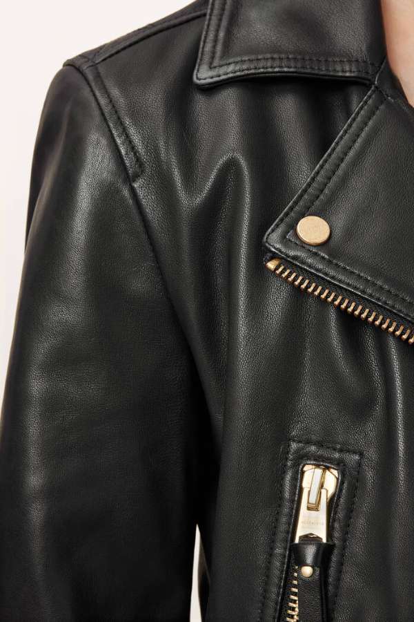 Elora Cropped Slim Leather Biker Jacket