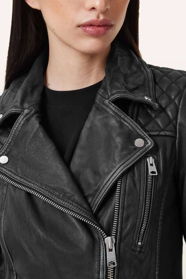 Cargo Distressed Leather Biker Jacket