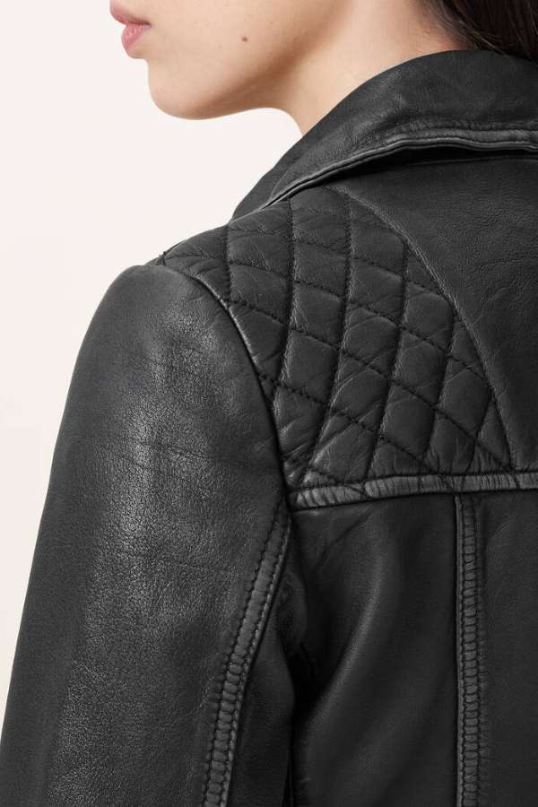 Cargo Distressed Leather Biker Jacket