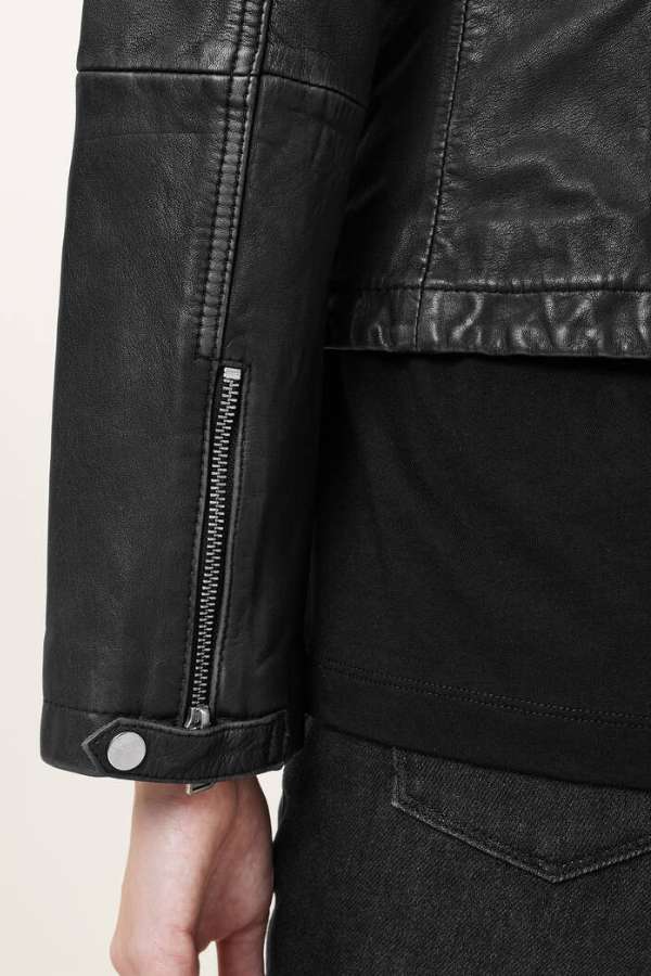 Cargo Distressed Leather Biker Jacket