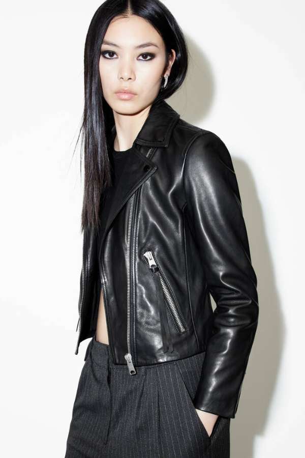 Elora Cropped Slim Leather Biker Jacket