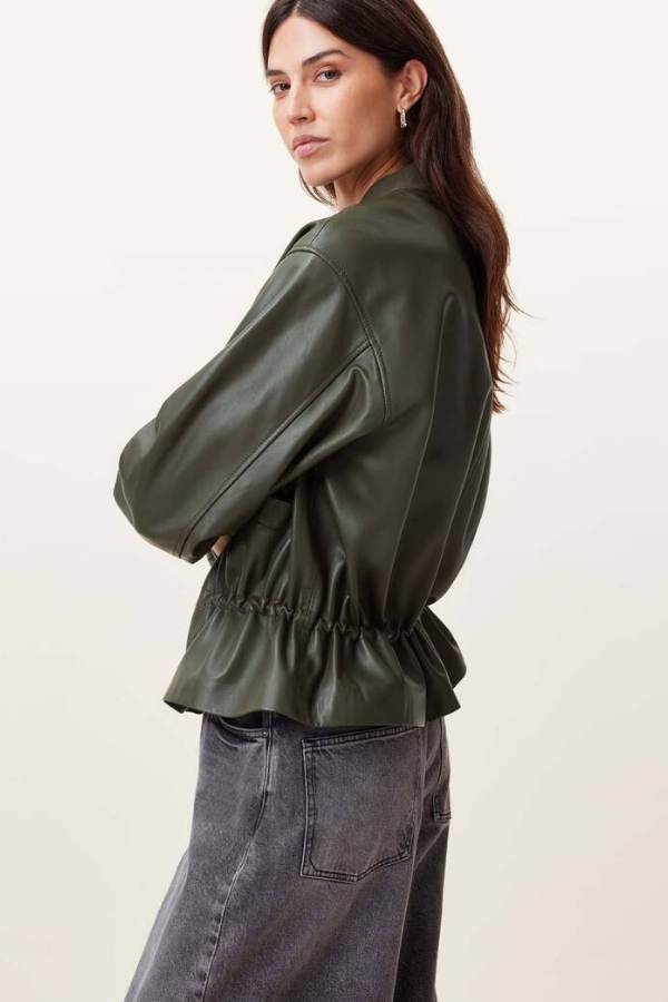 Sofi Drawstring Leather Bomber Jacket