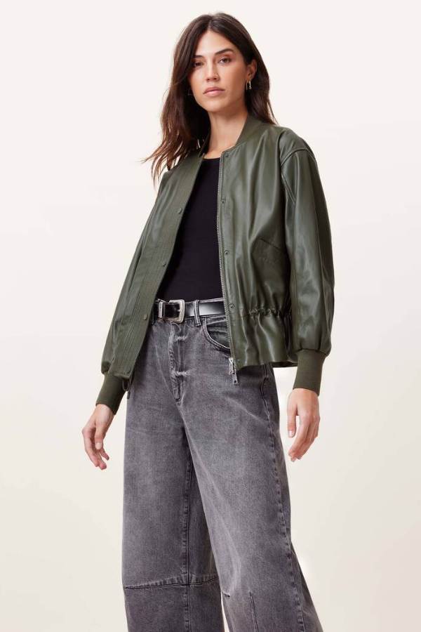 Sofi Drawstring Leather Bomber Jacket
