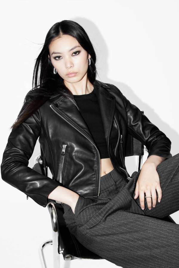 Elora Cropped Slim Leather Biker Jacket