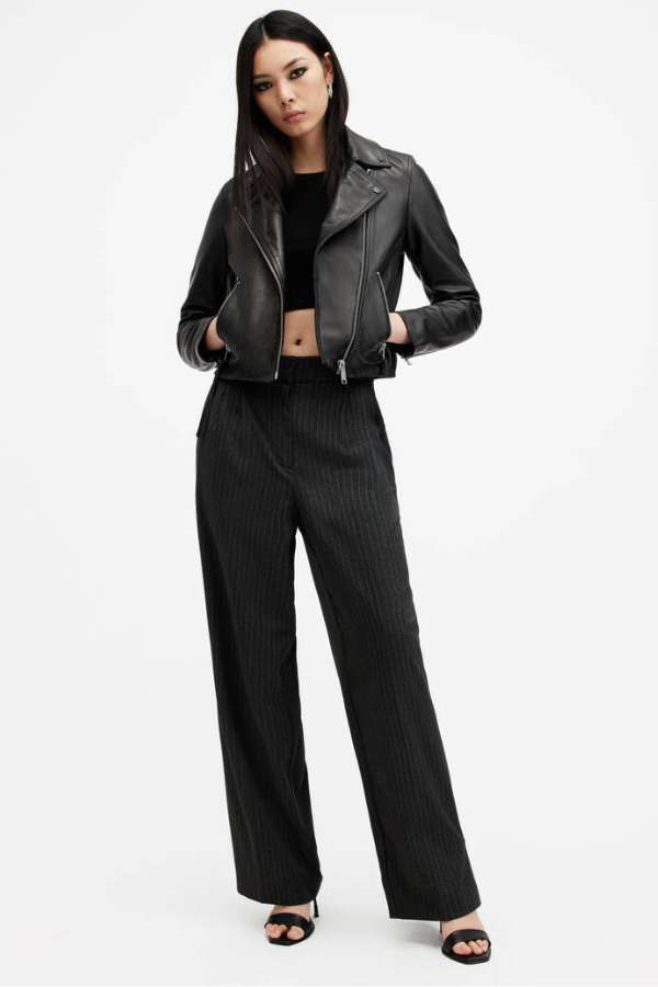 Elora Cropped Slim Leather Biker Jacket