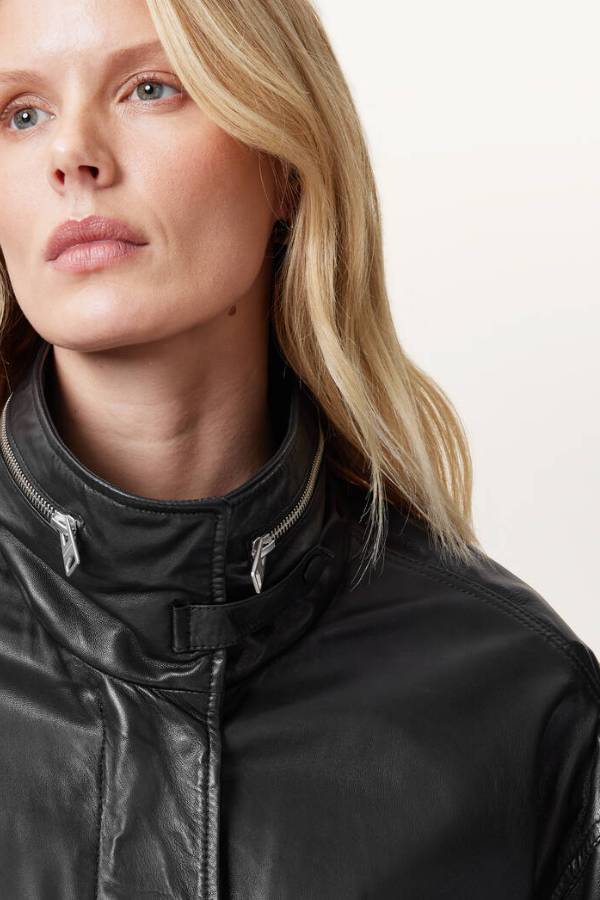 Clay Funnel Neck Cropped Leather Jacket