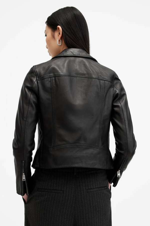 Elora Cropped Slim Leather Biker Jacket