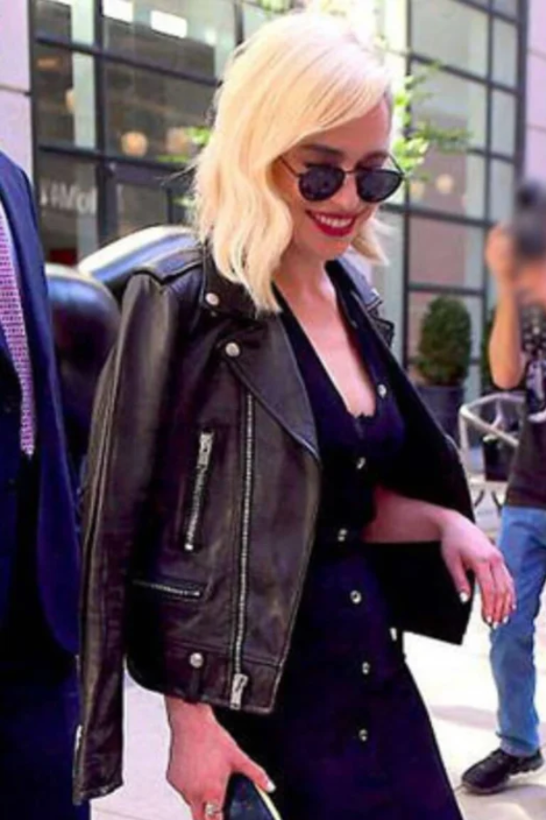 emilia clarke leather jacket